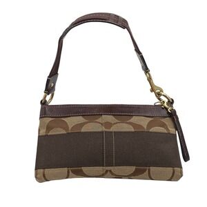 Vintage Coach Stripe Demi Shoulder Bag 10120 Khaki/Brown Signature Fabric